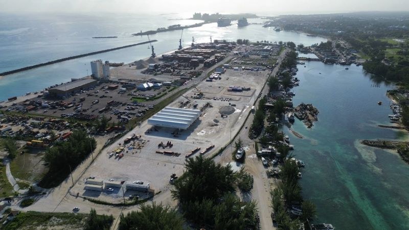 Aerial of five tanks on Arawak Cay.
